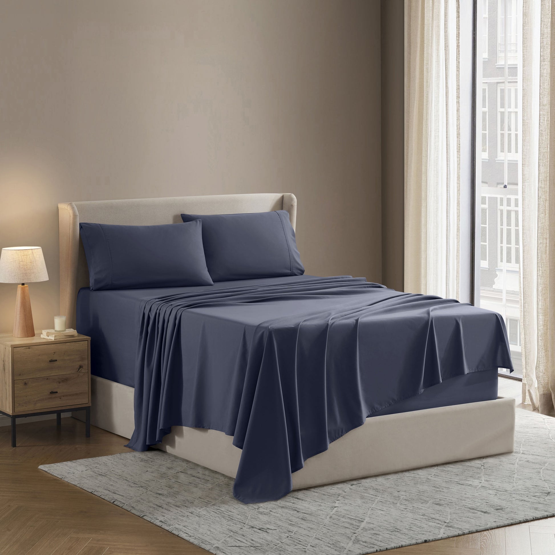 California King Sheets Set, Hotel Luxury 4 Piece Deep Pocket Sheets, Ultra Soft Microfiber Bed Sheets Set, Gray
