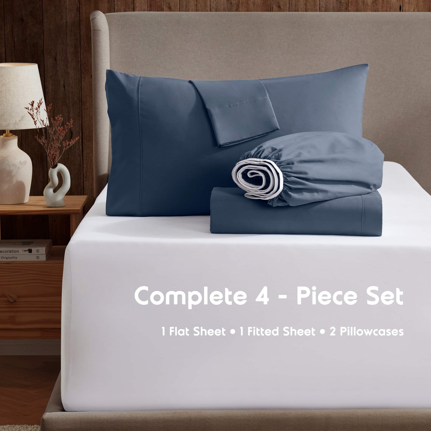 California King Sheets Set, Hotel Luxury 4 Piece Deep Pocket Sheets, Ultra Soft Microfiber Bed Sheets Set, Gray