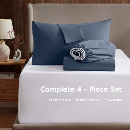 California King Sheets Set, Hotel Luxury 4 Piece Deep Pocket Sheets, Ultra Soft Microfiber Bed Sheets Set, Gray